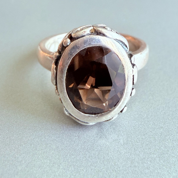 Silpada Classic 3 CT Smokey Quartz Sterling Silver 925 Filigree Retired Ring - Picture 1 of 12